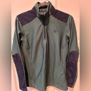 Ariat Women's size small, Green and Navy Striped half zip top
